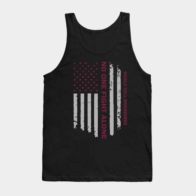 No One Fight Alone Sickle Cell Awareness Flag American Burgundy Ribbon Warrior Tank Top by celsaclaudio506